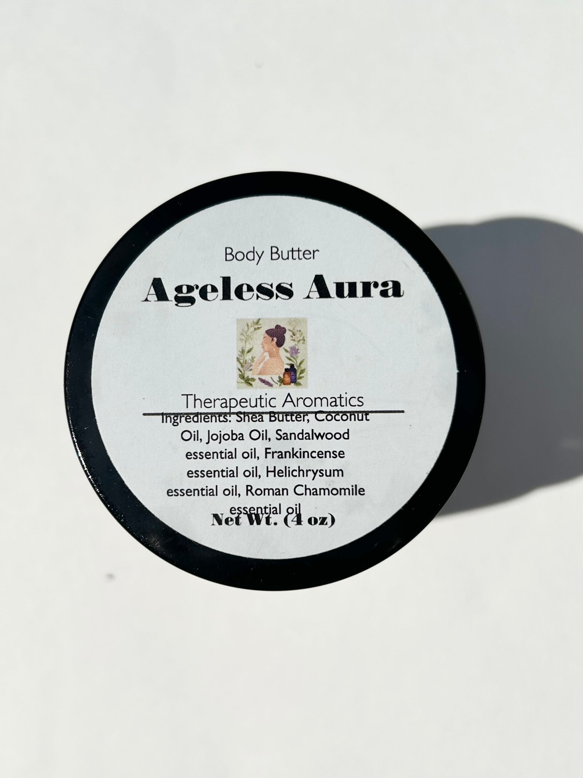 ageless aura body butter, whipped body butter, label view